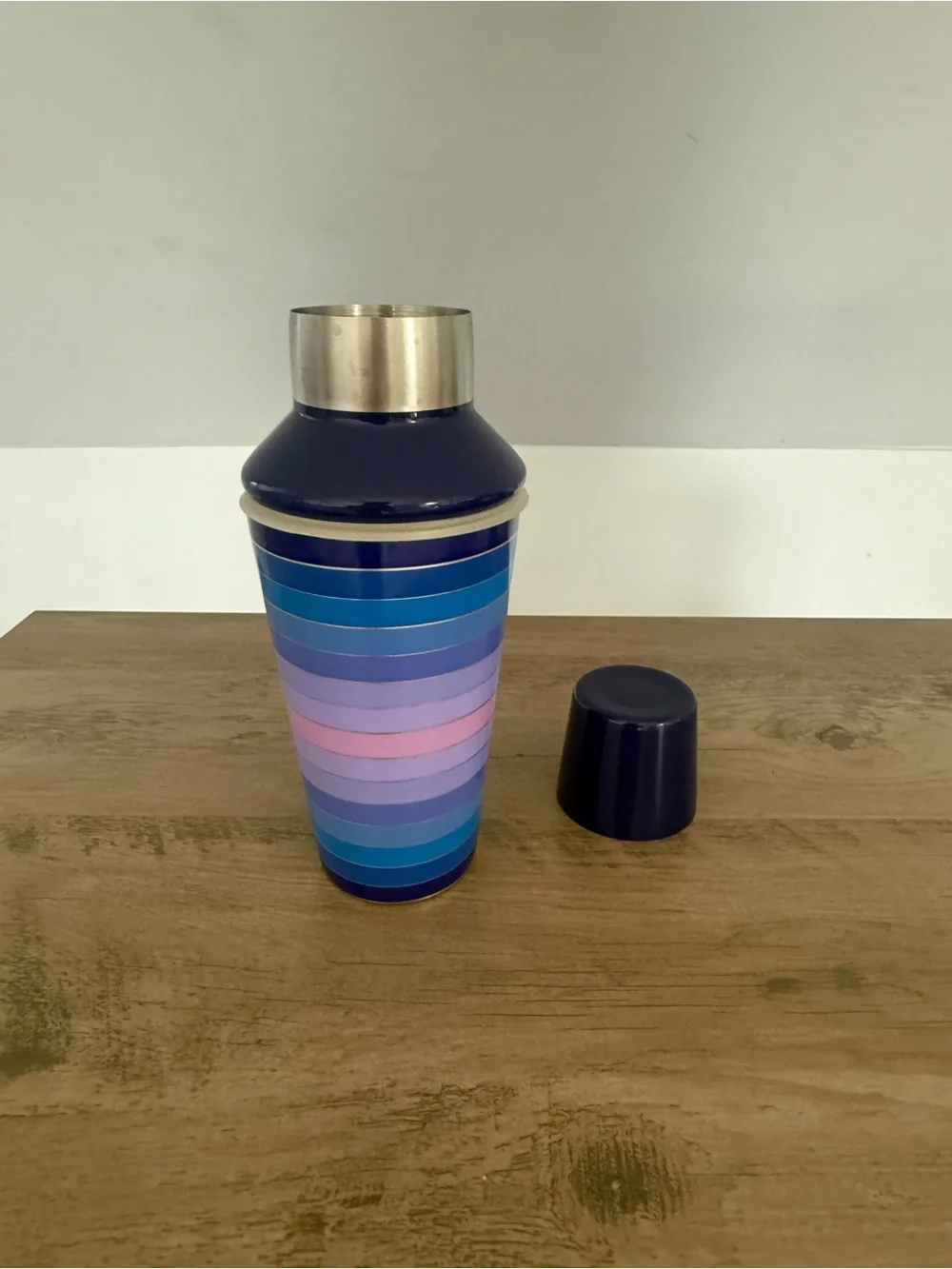 Jonathan Adler Striped Blue and Pink Cocktail Shaker -